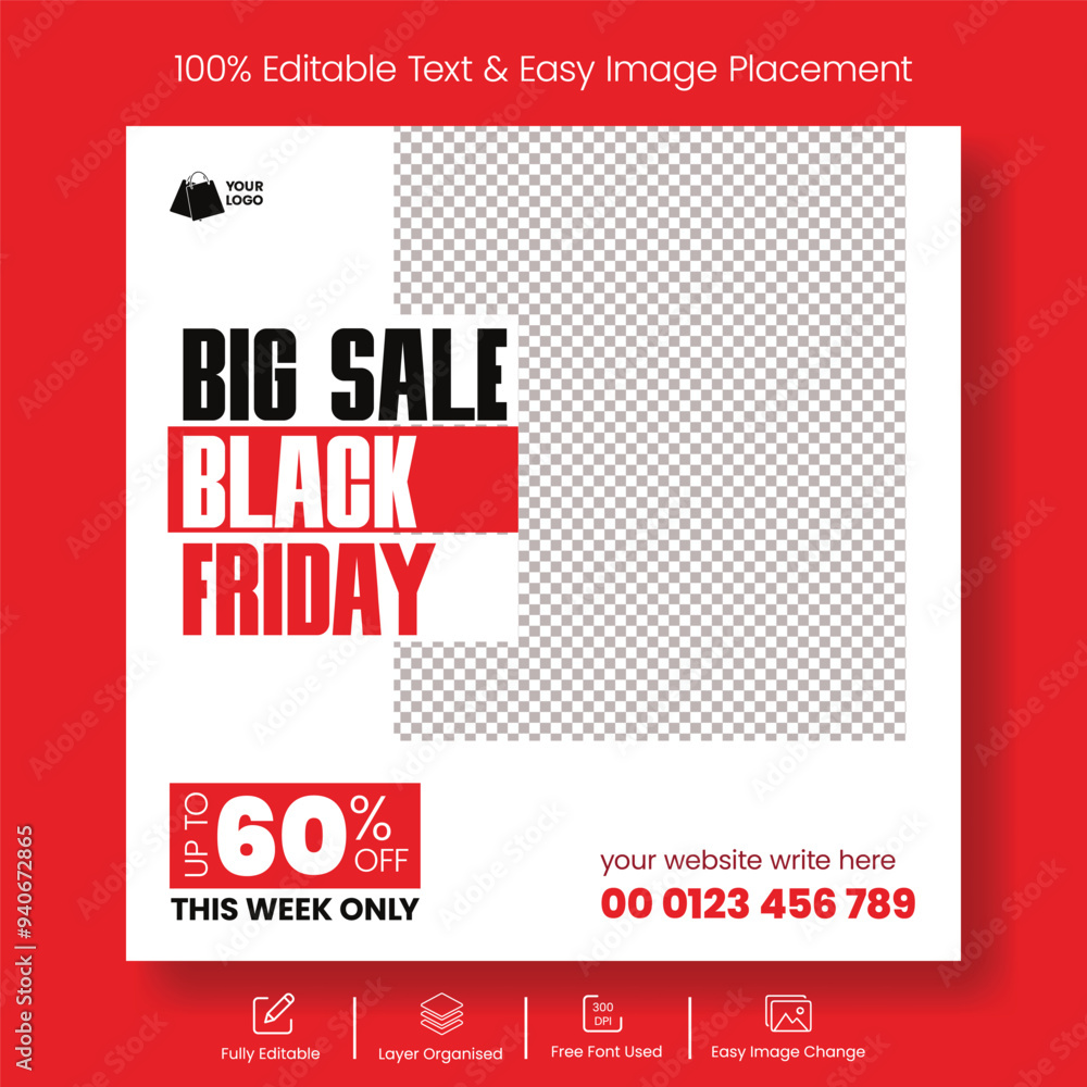 Black Friday sale promotional Editable social media posts, web banner ads template, ecommerce sale promotion advertising template design Black Friday sale promotional Editable social media posts, web banner ads template, ecommerce sale promotion advertising template design