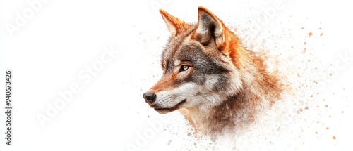 Wallpaper Mural  A detailed image of a wolf's head adorned with watercolor paint splatters Torontodigital.ca