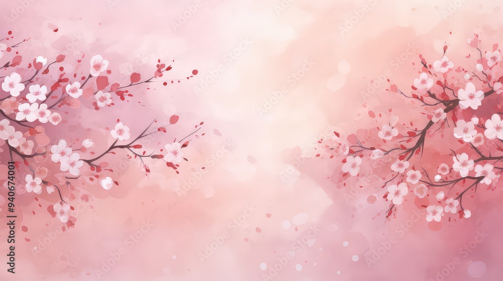Pink Cherry blossom Illustration. Frame of Sakura Cherry Blossoms Spring flower Pink Cherry blossom Illustration. Frame of Sakura Cherry Blossoms Spring flower