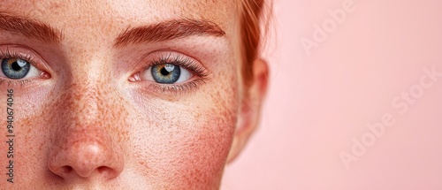  A close-up of a woman's face adorned with distinctive freckles