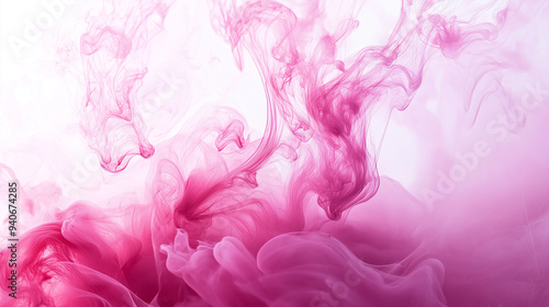 abstract pastel pink ink storm artwork, abstract illustration of ink diffusing in clear water without fully mixing, creating smoke-like patterns and fluid shapes