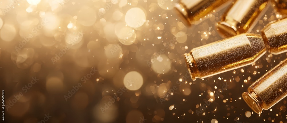A tight shot of golden confetti against a dark backdrop, with out-of-focus lights blurring the background A tight shot of golden confetti against a dark backdrop, with out-of-focus lights blurring the background