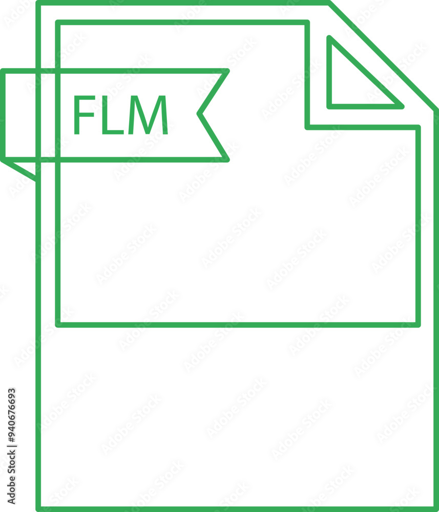FLM File format icon black outline and light color text FLM File format icon black outline and light color text