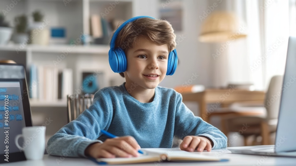Focused Learning: A Child Engaged in Online Study Focused Learning: A Child Engaged in Online Study