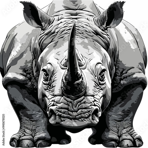 Rhino Profile: A Black and White Artistic Rendering of a Rhinoceros