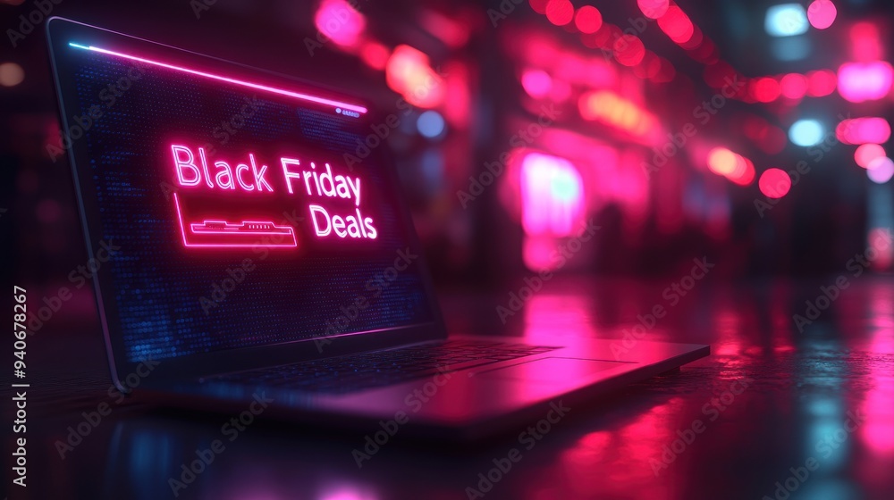 Black Friday Deals on Laptop Screen with Neon Lights Black Friday Deals on Laptop Screen with Neon Lights