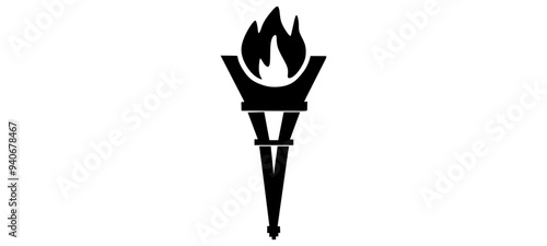 Black Eiffel tower Olympic torch, Olympic flame icon. Vector Isolated.