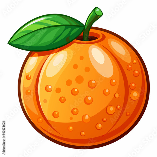 A Ripe Orange with a Green Leaf