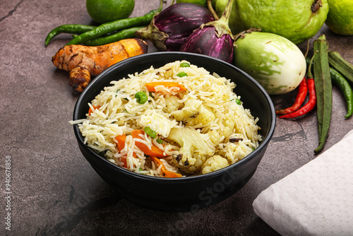 Indian vegetarian pilao basmati rice photo