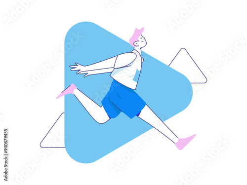 People exercising healthy running vector internet operation illustration
