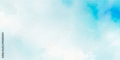 Abstract Sky blue Aquarelle paint paper textured canvas element, hand drawn watercolor illustration, painting soft blue textured on wet white paper, Light sky blue brush painted watercolor background.