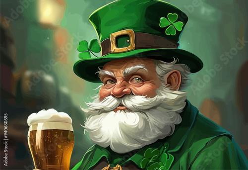 St. Patrick's Day Celebration: A Jovial Irishman Enjoying a Pint of Beer