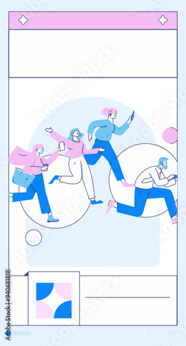 People exercising healthy running vector internet operation illustration
