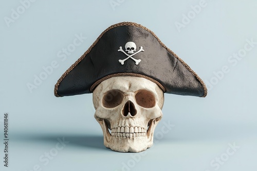 Wallpaper Mural Clay pirate skull wearing a tricorn hat, spooky Halloween decoration, 3D illustration Torontodigital.ca