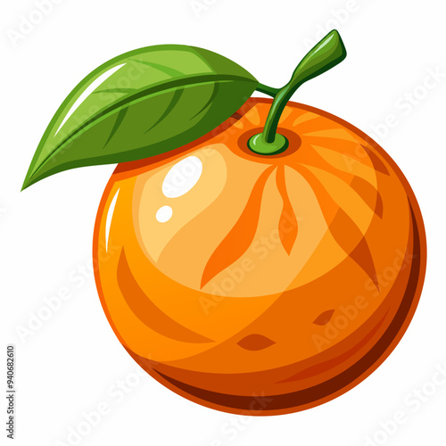Ripe Orange with Green Leaf