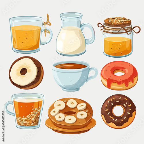 Variety of sweet treats and beverages