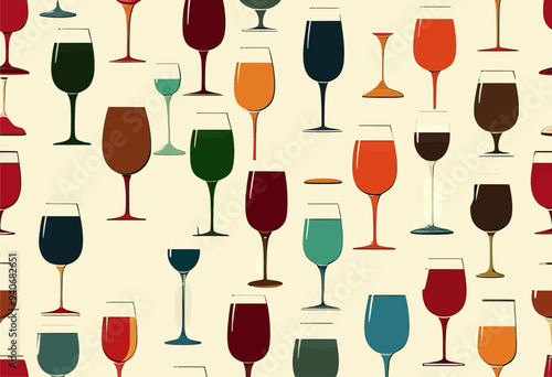 Variety of Wine Glasses in Patterned Background