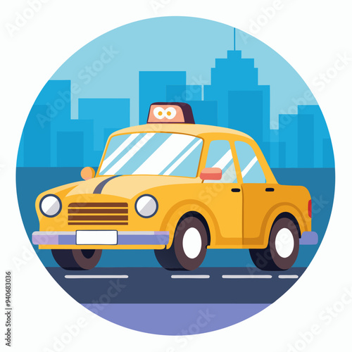 Yellow Taxi Driving on a Road in a City