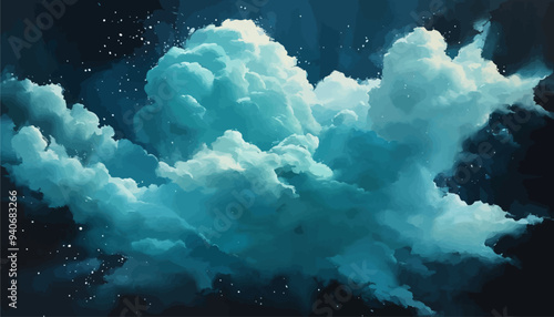 Vibrant Cloudscape with Starry Night Sky