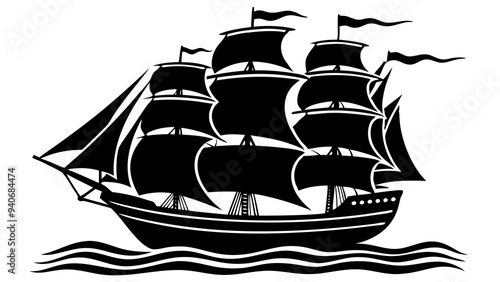 silhouette sailing ship vector black illustration