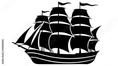 silhouette sailing ship vector black illustration