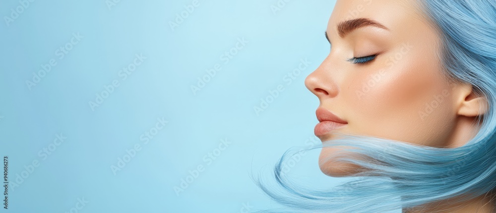 Naklejka premium A woman with closed blue eyes is situated next to another woman, whose eyes are also closed