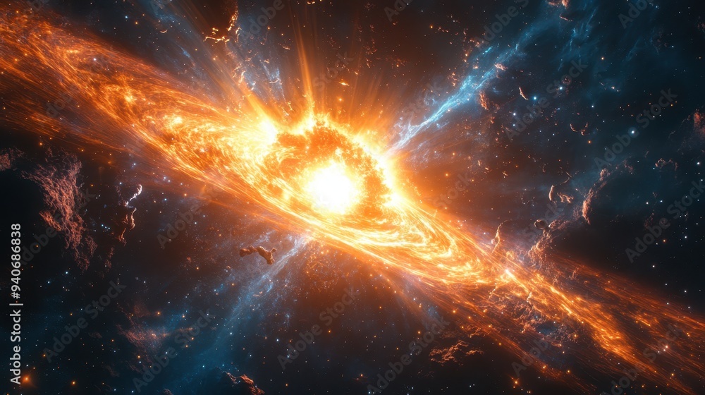 Cosmic Phenomenon: Distant Star Emitting Explosive Gamma-Ray Burst into Space Cosmic Phenomenon: Distant Star Emitting Explosive Gamma-Ray Burst into Space