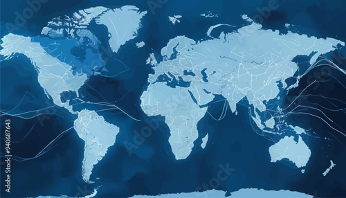 World Map with Blue Ocean and White Continents