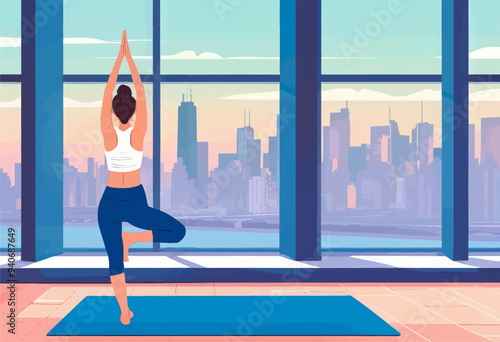 Yoga in the City: A Woman's Serene Moment in a Bustling Urban Environment
