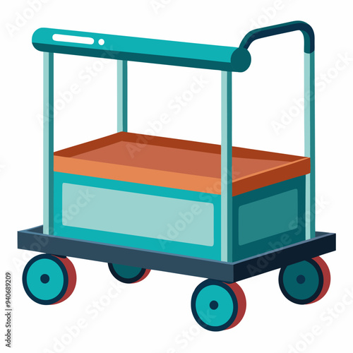 Teal and Orange Hand Truck with Four Wheels