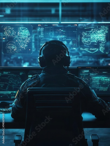 A master tactician strategizing in a dimly lit war room, holographic maps and tactical plans floating midair as they devise a brilliant strategy