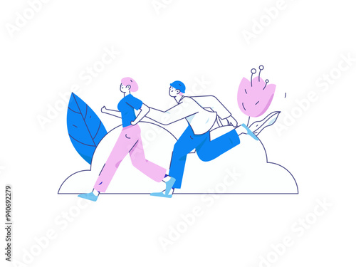 People exercising healthy running vector internet operation illustration
