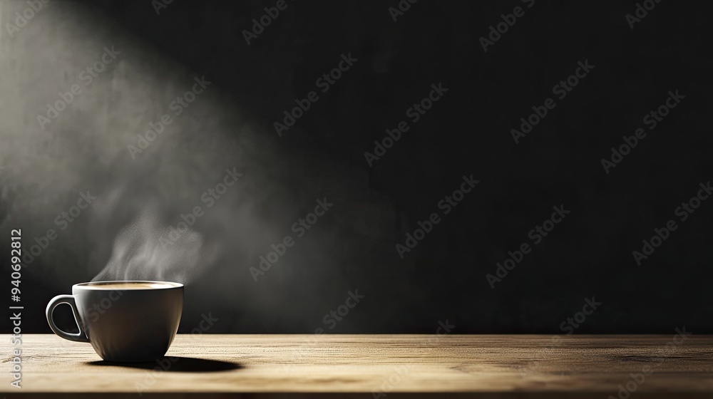 A Cup of Coffee with Steam Rising Against a Dark Background A Cup of Coffee with Steam Rising Against a Dark Background