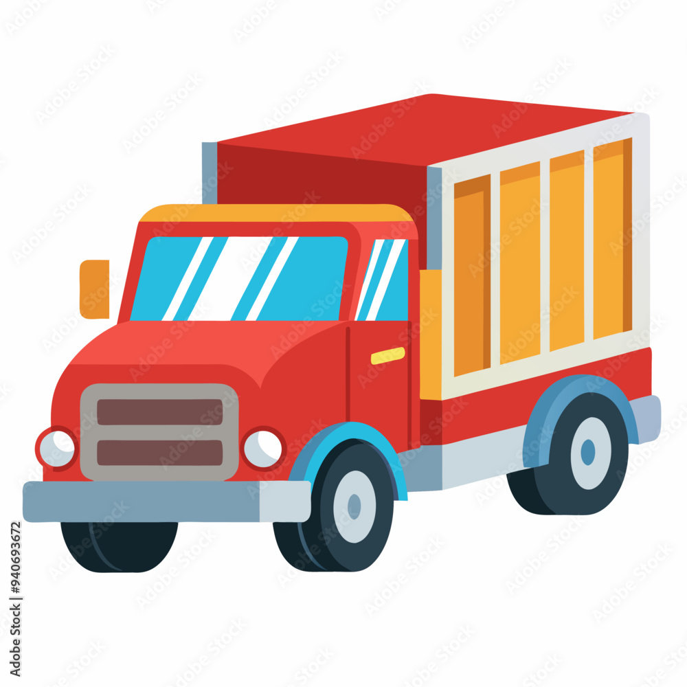 A Cartoon Red Truck with an Orange Bed and Three Panels A Cartoon Red Truck with an Orange Bed and Three Panels