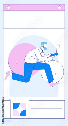 People exercising healthy running vector internet operation illustration
