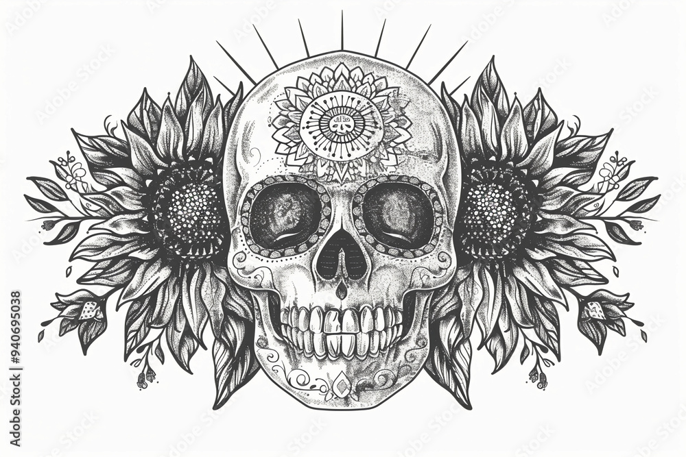 Fototapeta premium Beautiful greeting card with bright holiday composition for happy to joy celebrate dia de muertos