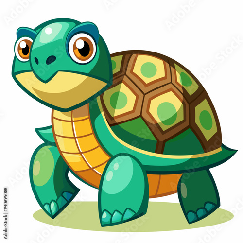 Cartoon Illustration of a Green Turtle with a Brown Shell