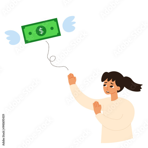 Financial Struggle Character 1 Woman Need Money