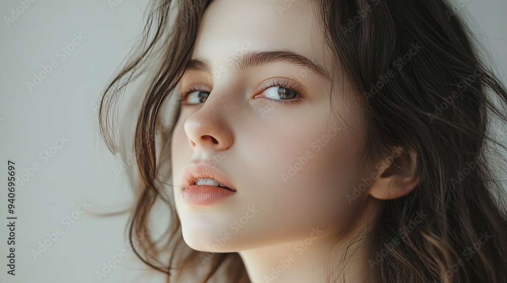 Close-up portrait of a young woman with a side glance Close-up portrait of a young woman with a side glance