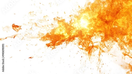 Fire Burst: A burst of flame, with tongues of fire reaching out in all directions, sharply contrasted against a white background.
 photo