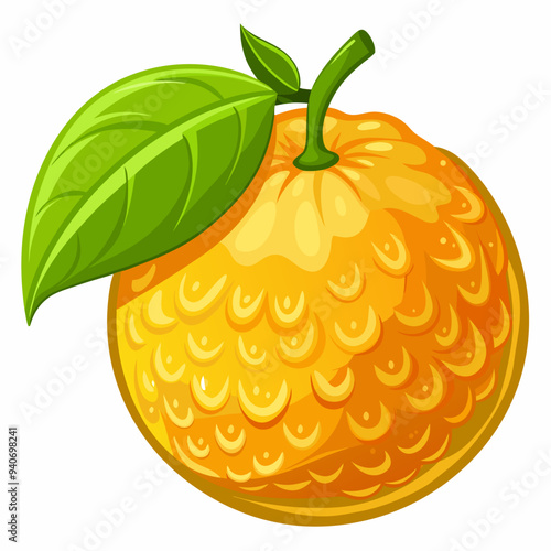 A Single Ripe Orange with a Green Leaf