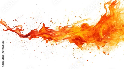 Fire Burst: A burst of flame, with tongues of fire reaching out in all directions, sharply contrasted against a white background.
 photo