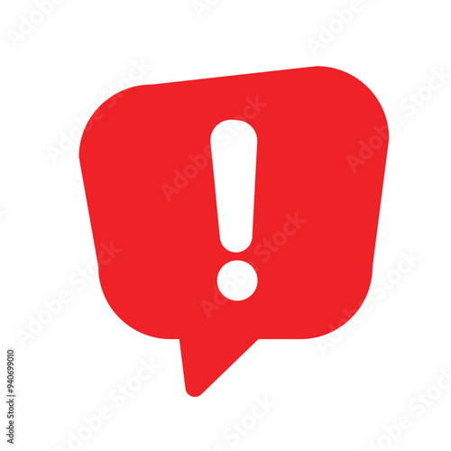 Speech bubble with exclamation mark. Hazard warning symbol. Red attention sign icon. Vector illustration.