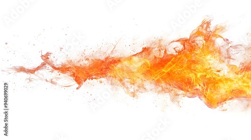 Fire Burst: A burst of flame, with tongues of fire reaching out in all directions, sharply contrasted against a white background. 