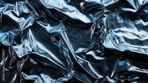 Crumpled plastic texture with metallic reflections and glossy finish