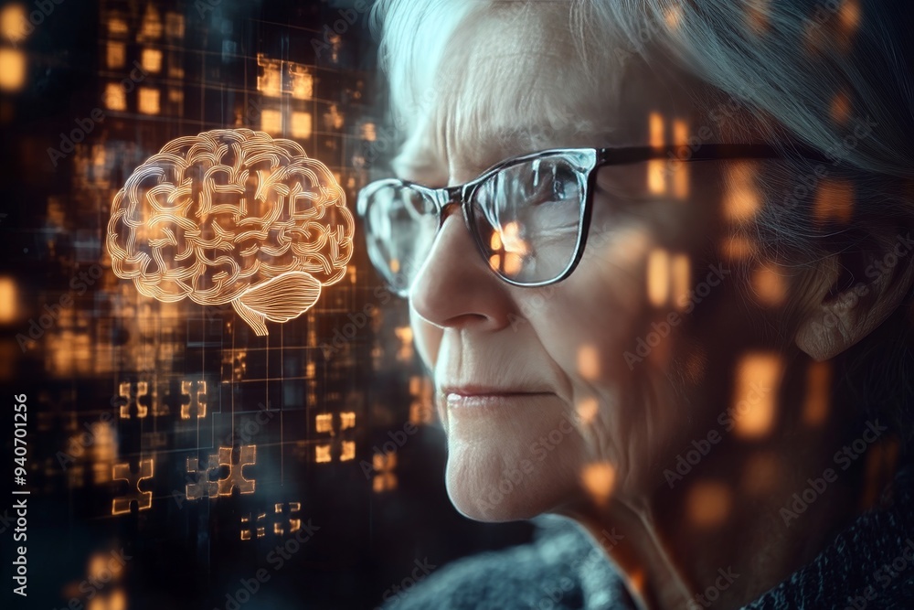 A contemplative portrait of an elderly woman with a glowing brain symbolizing the wisdom of age the light of experience and the enduring power of memory and thought A contemplative portrait of an elderly woman with a glowing brain symbolizing the wisdom of age the light of experience and the enduring power of memory and thought