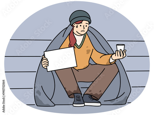 Poor man on street beg for money