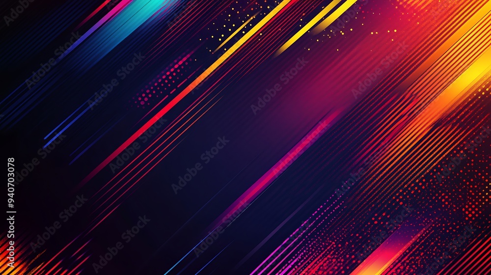 Fototapeta premium Abstract Diagonal Lines with Red, Yellow, and Blue Highlights on a Dark Background