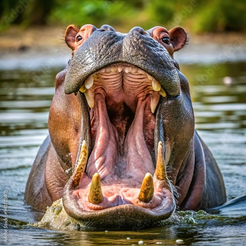 hippopotamus portrait full body in nature swamp