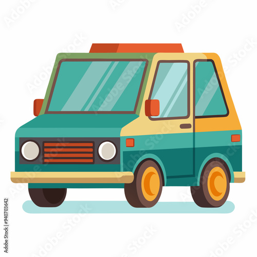 Retro Car with Green, Yellow, and Orange Color Scheme
